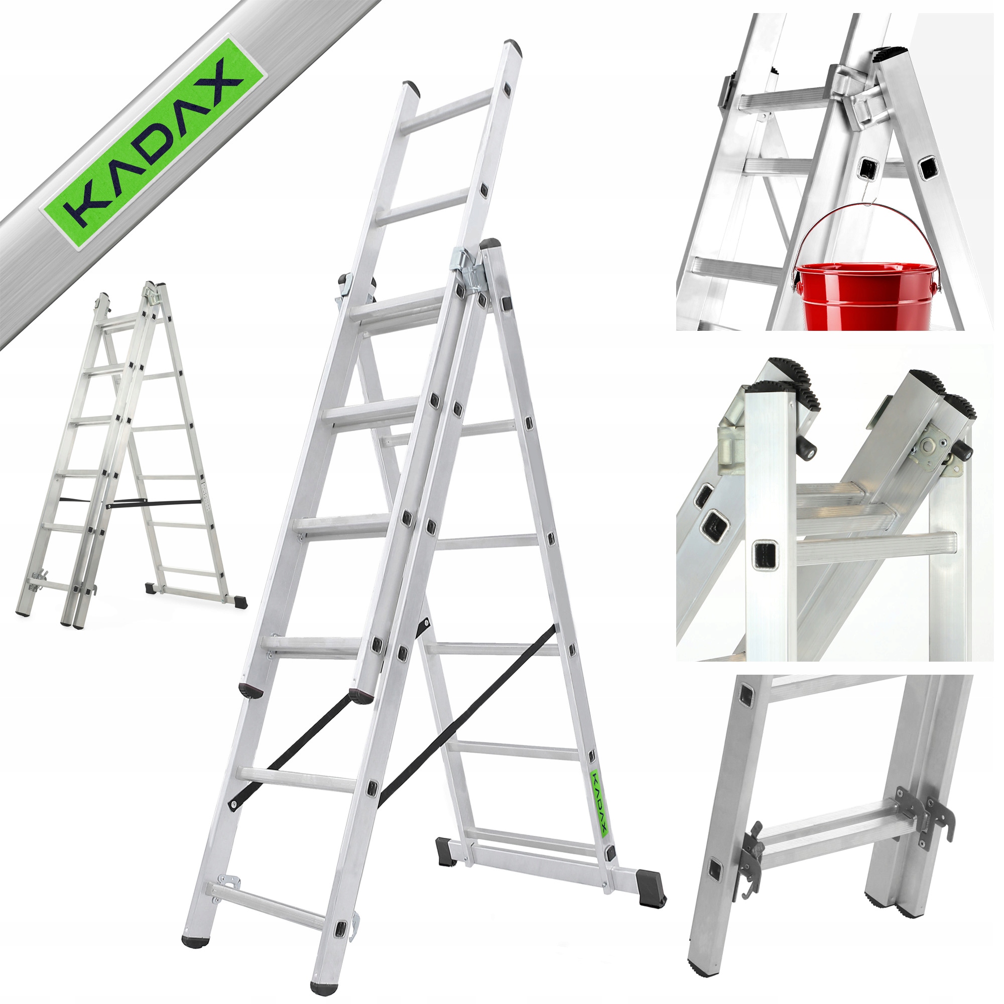 KADAX rebrík 3,98 m hliníkový 3 x 6 do 150 kg