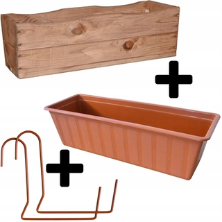 Balkónový kvetináč - Drevený kvetina 54 cm Teak + Kazeta + 2 rukoväte