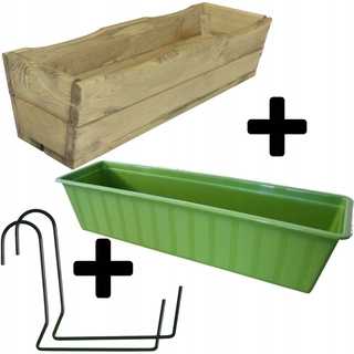 Balkónový kvetináč - Drevený kvetináč 64 cm zelená + kazeta +2 rukoväte