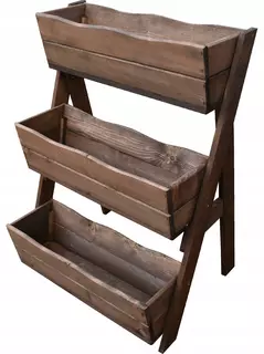 Kvetináč na terasu - DREVENÝ KASKÁDOVÝ HNIEC (3-ÚROVEŇ) HNEDÝ 47CM