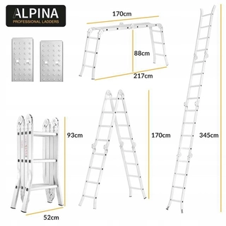 Rebrík - 4x3 kĺbový hliníkový rebrík+platforma Apl.re100