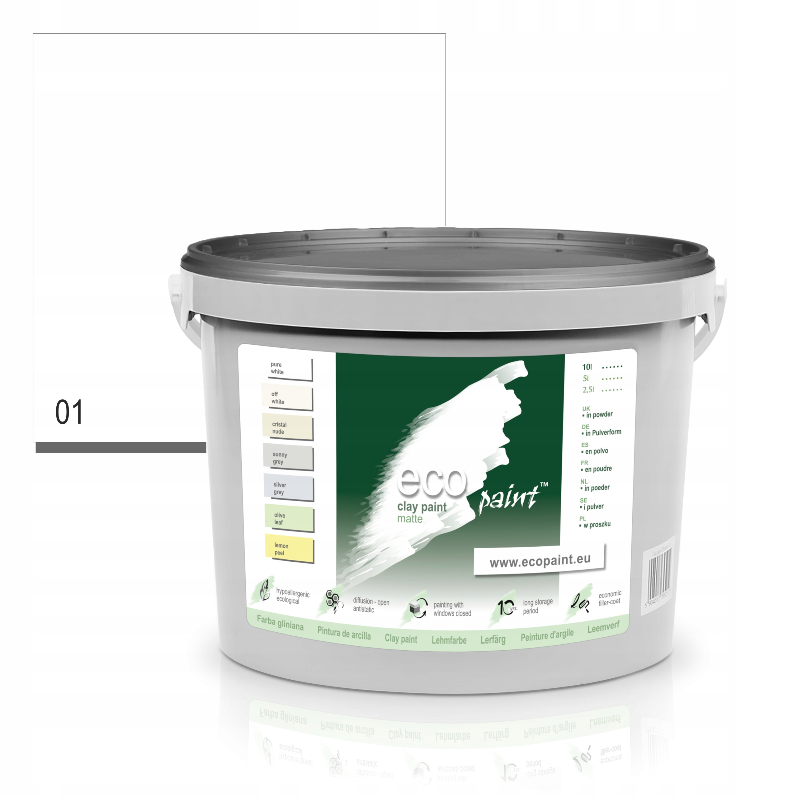 EcoPaint hlinená farba na steny 10 l Čisto biela matná