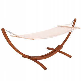 Hojdacia sieť hamak - SADA HAMMOCK + RÁM DREVENÝ STOJAN 313x115CM
