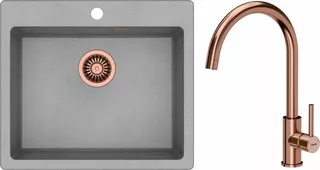 Kuchynský drez - SÚPRAVA MORGAN 110 SINK + BATÉRIA SIVÁ / MEDENÁ