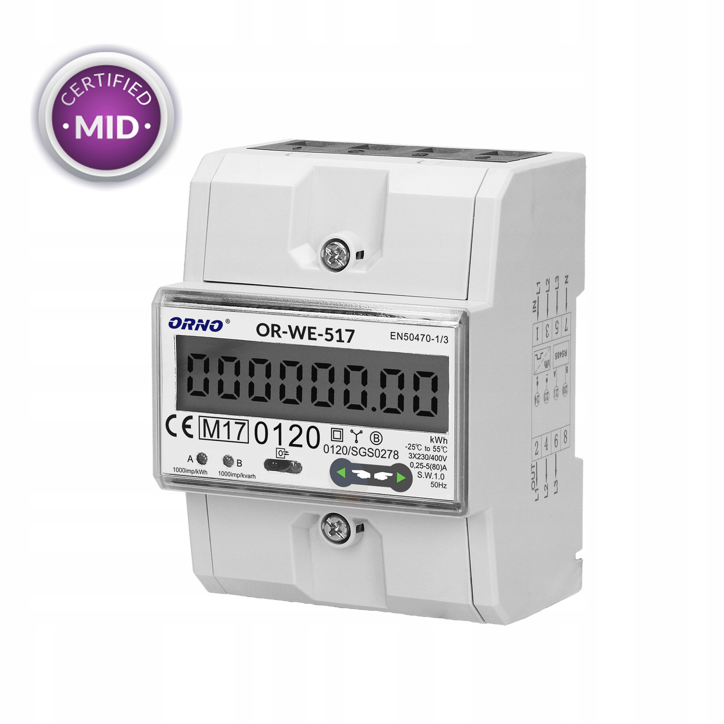 Orno meter 230 V IP41 80 A
