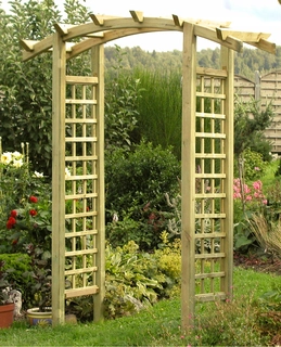 Perangola - Drevená pergola s oblúkmi, bránou, kockovaným panelom