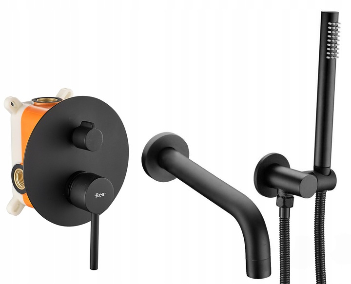 Rea jednopáková nástenná vaňová batéria LUNGO BLACK BLACK VANOVÝ SET čierny
