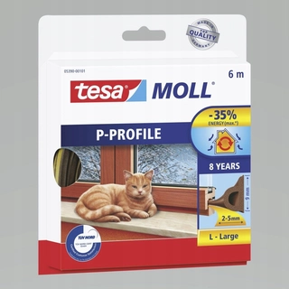 Tesnenie dverí - Tesa, gumové tesnenie P 6m: 9 mm hnedá