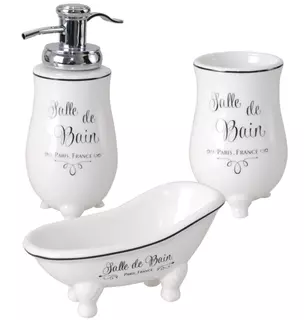 Kúpelňová sada SALLE DE BAIN 3-dielna PORCELÁN BIELA VYPR