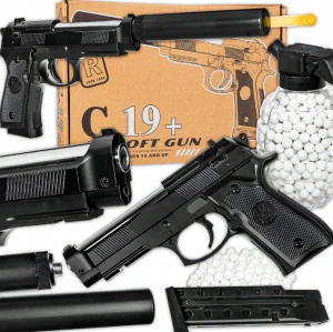 Plastová pištoľ BB Glock s tlmičom Beretta